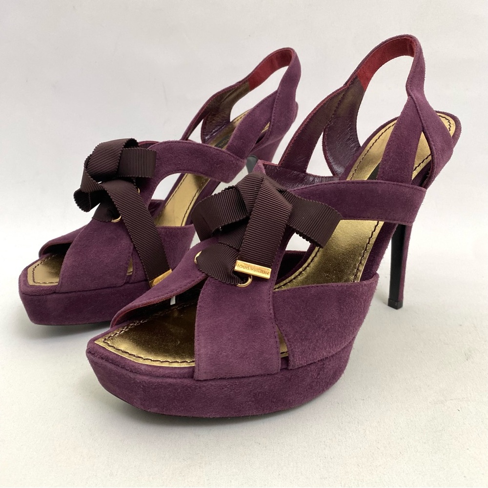 Louis Vuitton Purple Suede Platform Heeled Sandals Size 8.5 Heels Stilettos